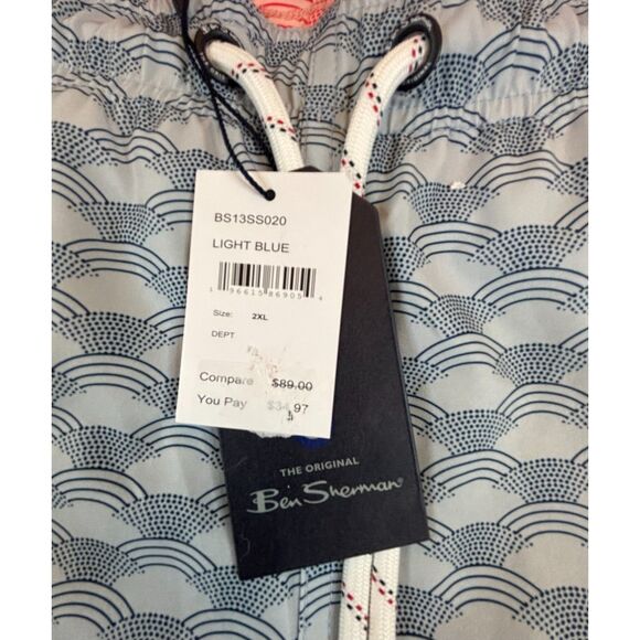 NWT BEN SHERMAN Classic Fit Wave Print Swim Trunks Blue Swimsuit Shorts Size XXL - Picture 7 of 11